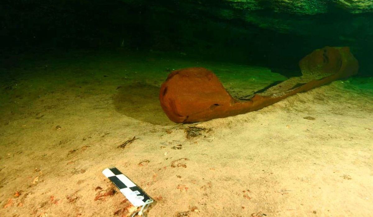 A wooden canoe